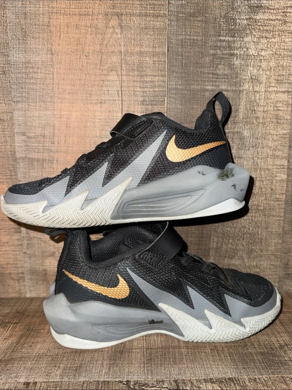 Nike Kids Black and Gold Basketball Sneakers with Strap-size 12